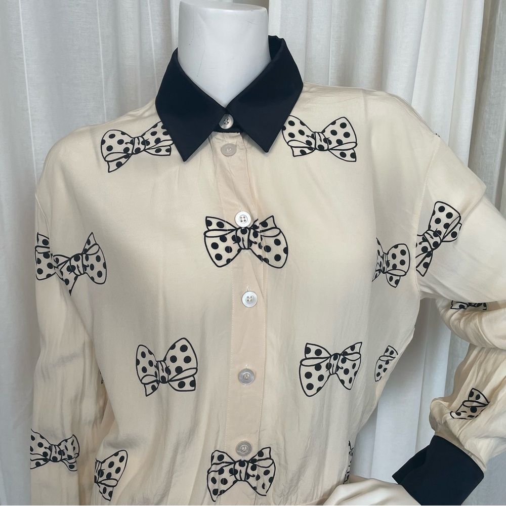 VINTAGE ESCADA 100% SILK BOW LONG SLEEVE COLLARED BODYSUIT SIZE 40/8